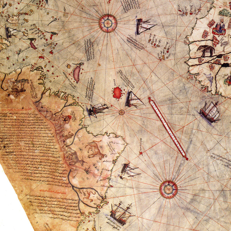 1513, piri reis, world map (detail).