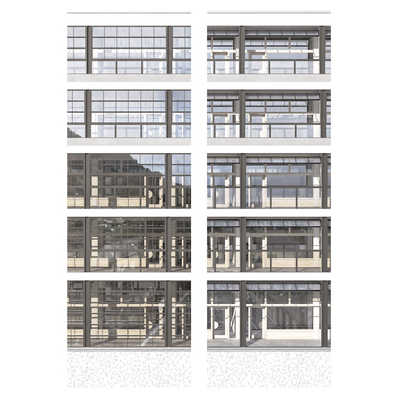 Ansicht Fassade maximal geschlossen (Winter) und maximal geöffnet (Sommer).