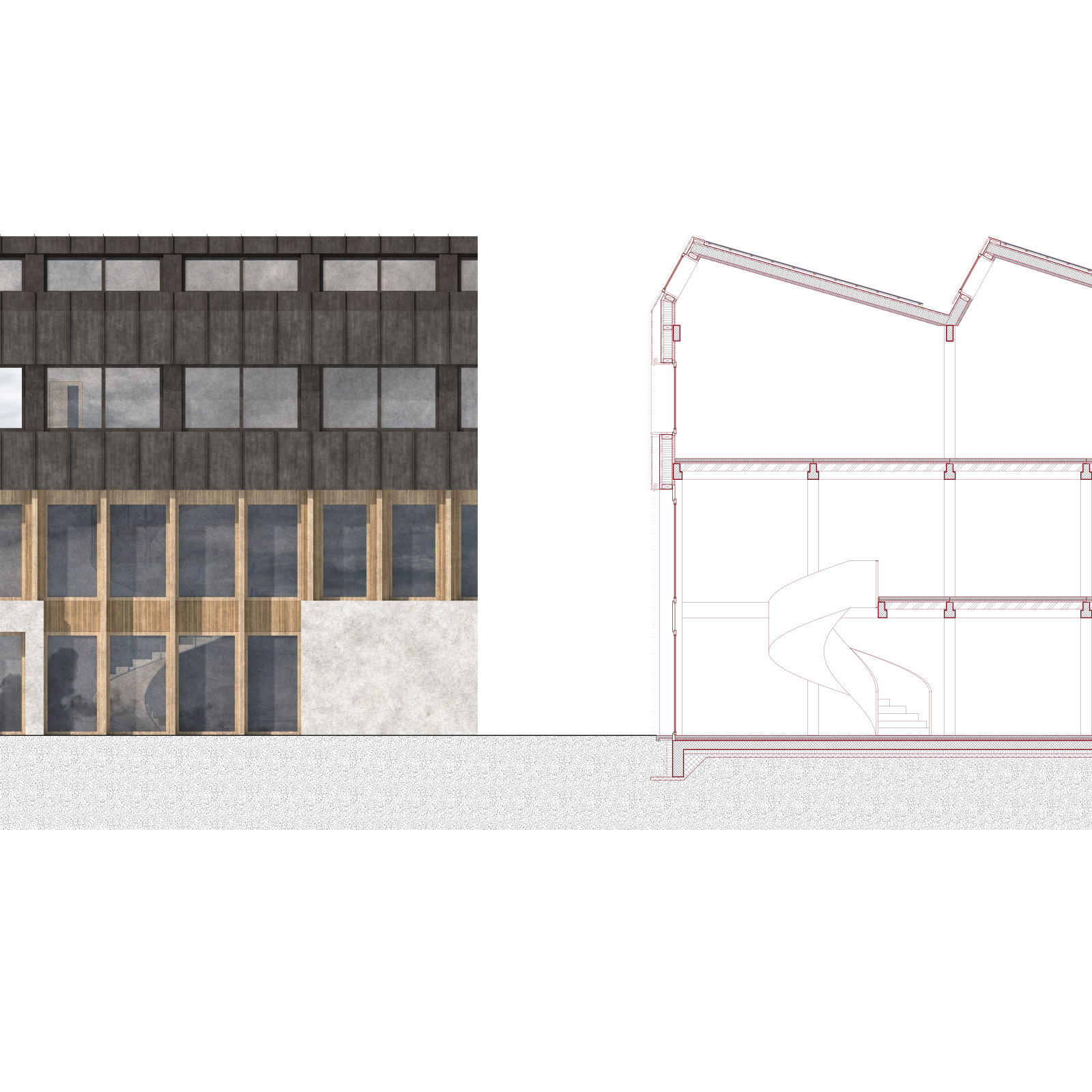 Konstruktionsschnitt mit Fassade.