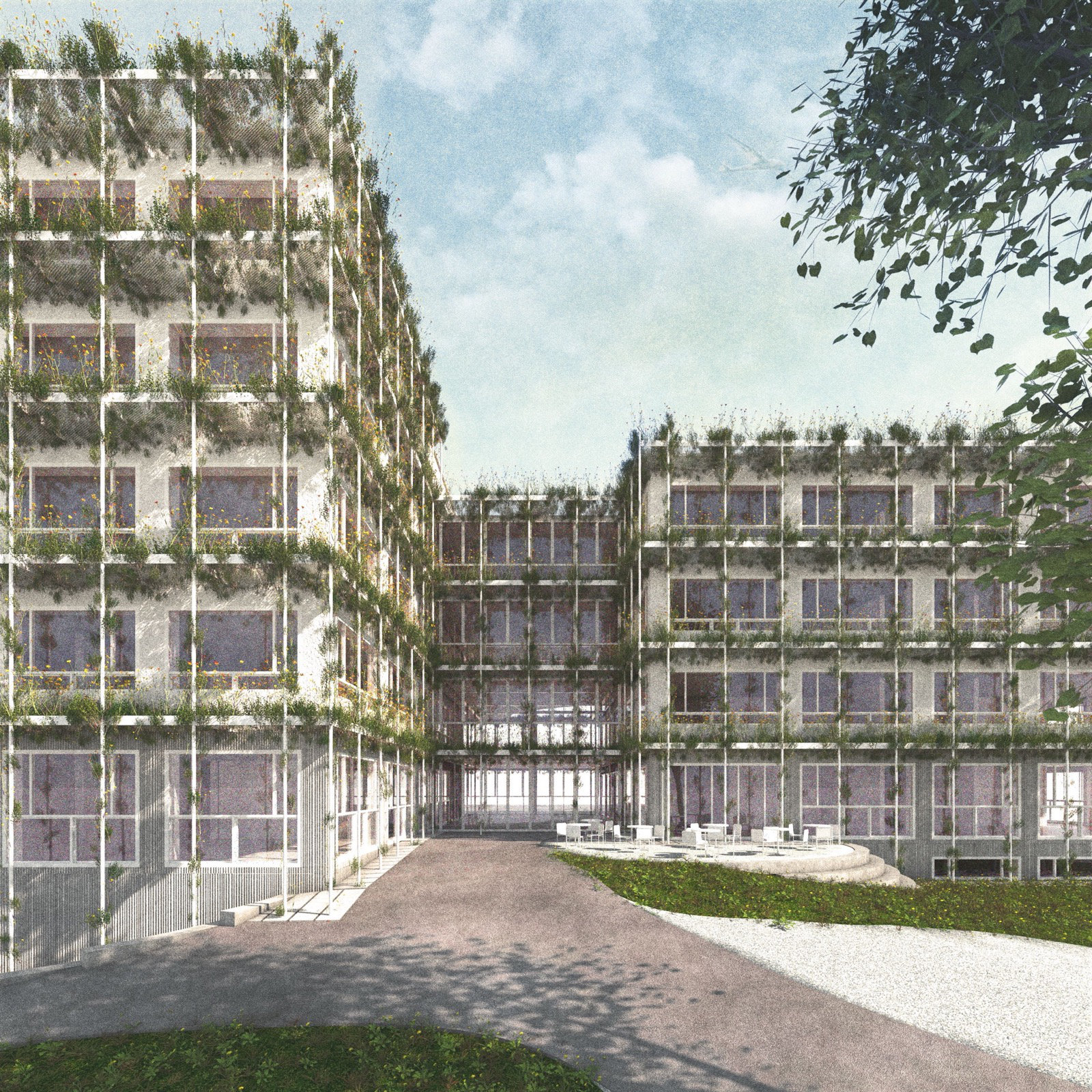 Aussenansicht Süd-Ost vom Pausenplatz.