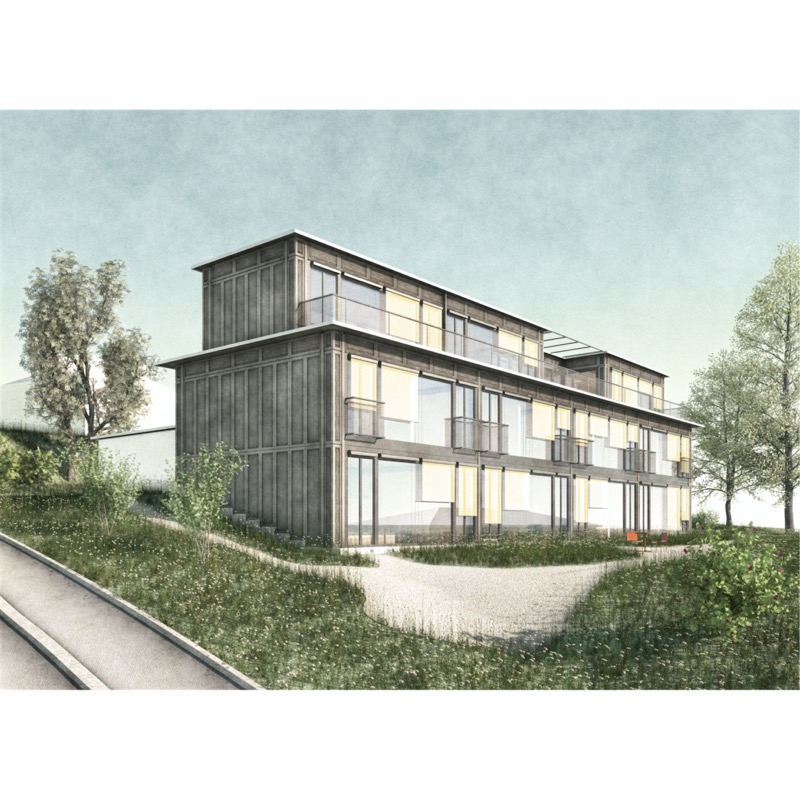 Aussenansicht Süd-Ost von der Binzigerstrasse.